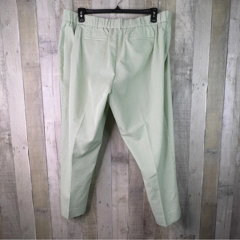 Talbots Size 20W Green/White Striped Cropped Pants Faux Back Pockets Belt Loops - Picture 2 of 14